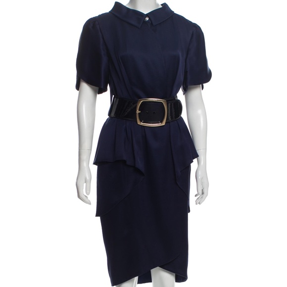 CHANEL navy silk midi vintage dress with belt - Picture 1 of 7